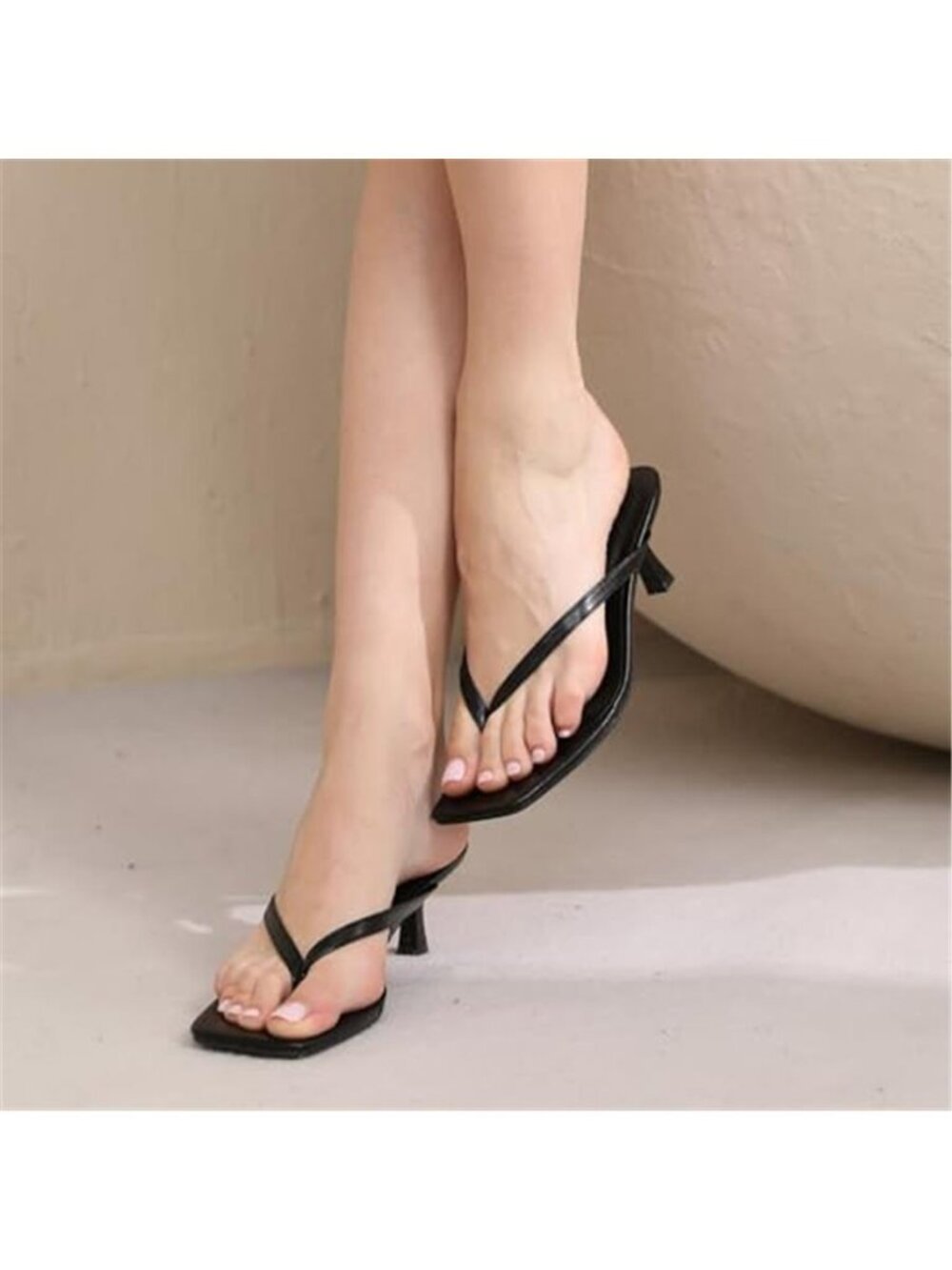 Women's Kitten Heel Thong Sandals Square Toe Flip Flop Heels Dressy Summer Shoe - Picture 6 of 7